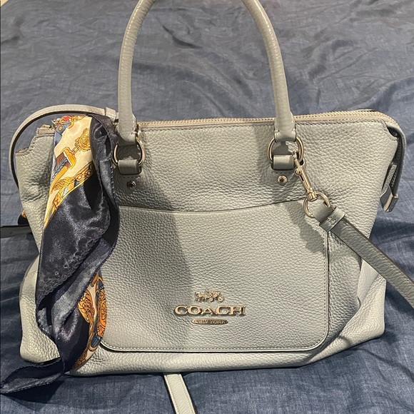 Coach Handbags - Coach Light Blue Leather Satchel with Scarf Accent
